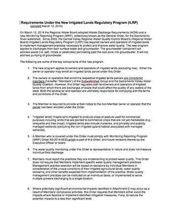 Waste Discharge Requirements General Order for Growers withing the Sacramento River Watershed that are Members of a Thrid-Party Group